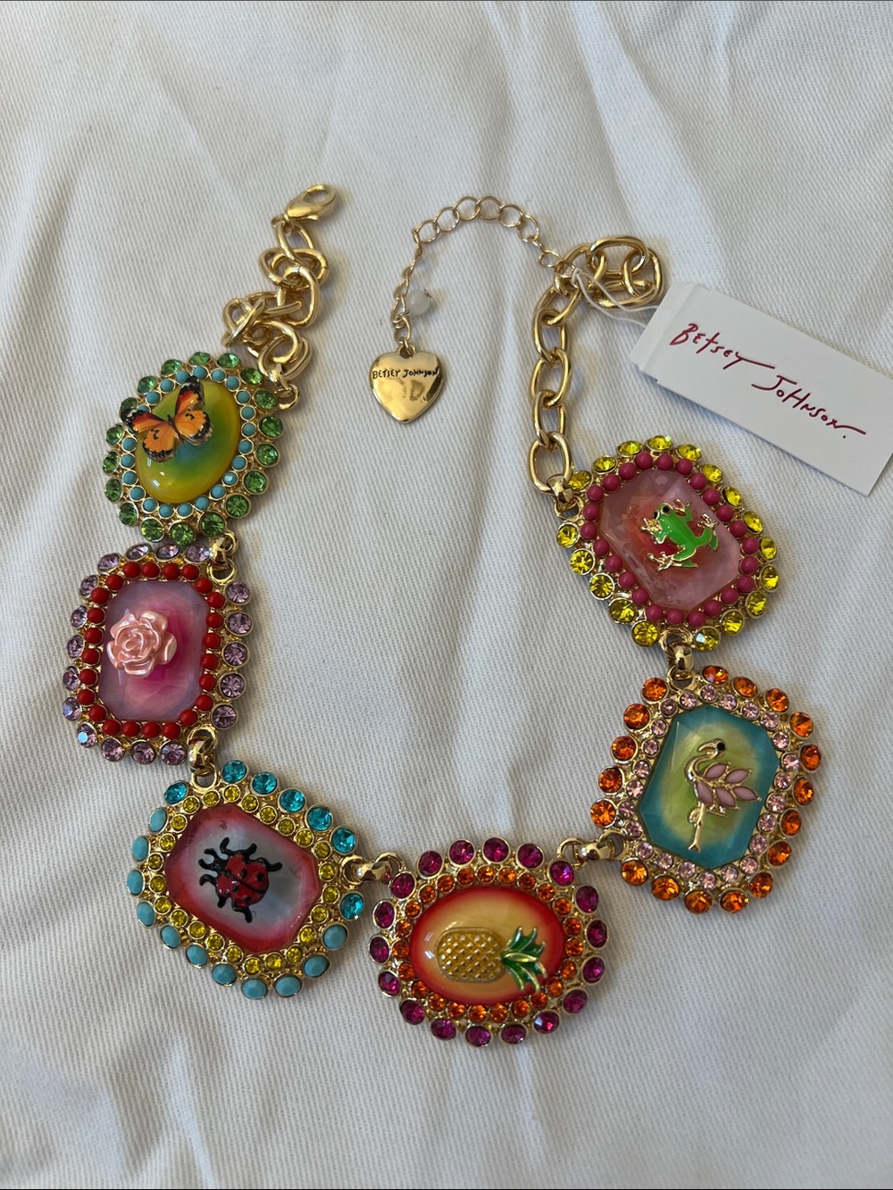 Betsey Johnson Colorful Enamel Charm Collar Necklace - Multicolor Gems